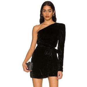 Lovers + Friends Rivoli Black Velvet One Shoulder Mini Dress Size: L